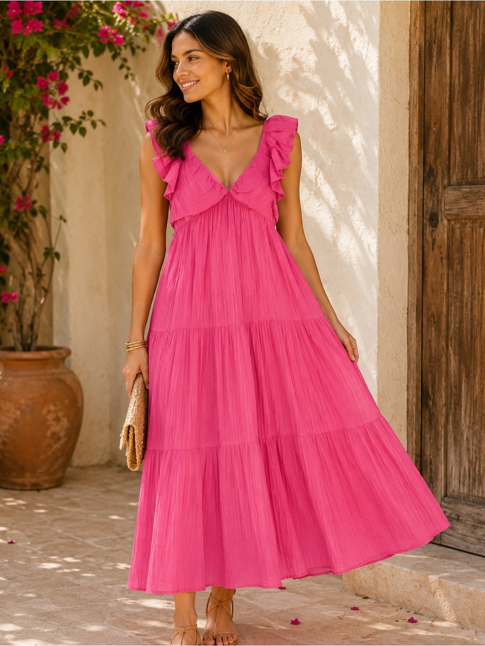 MEET ME IN SANTORINI - Pink Flowing Maxi Dress NWT